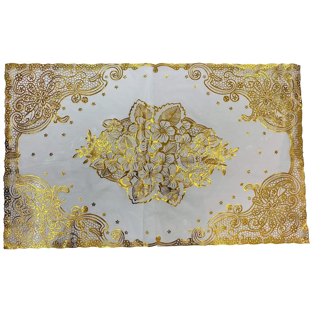 Golden Table Mats Place Mats Dining Table Coffee Table Washable Heat Resistant Durable Non Slip Viny Soft Fabric Material. Pack of 1 (96 Cm x 58cm) Large Size
