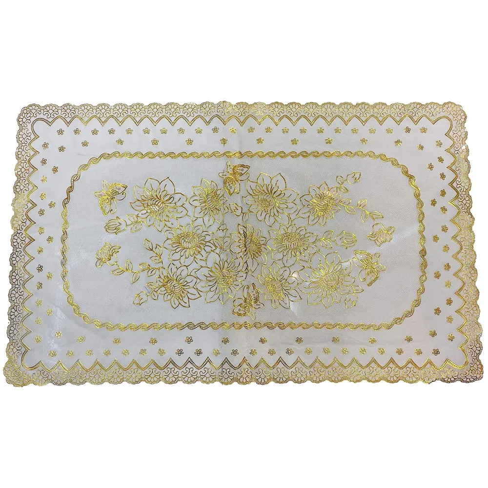 Gold Table Mats Place mats Dining Table Coffee Table Washable Heat Resistant Durable Non Slip Viny Soft Fabric Material. Pack of 1 (96 Cm x 58cm) Large