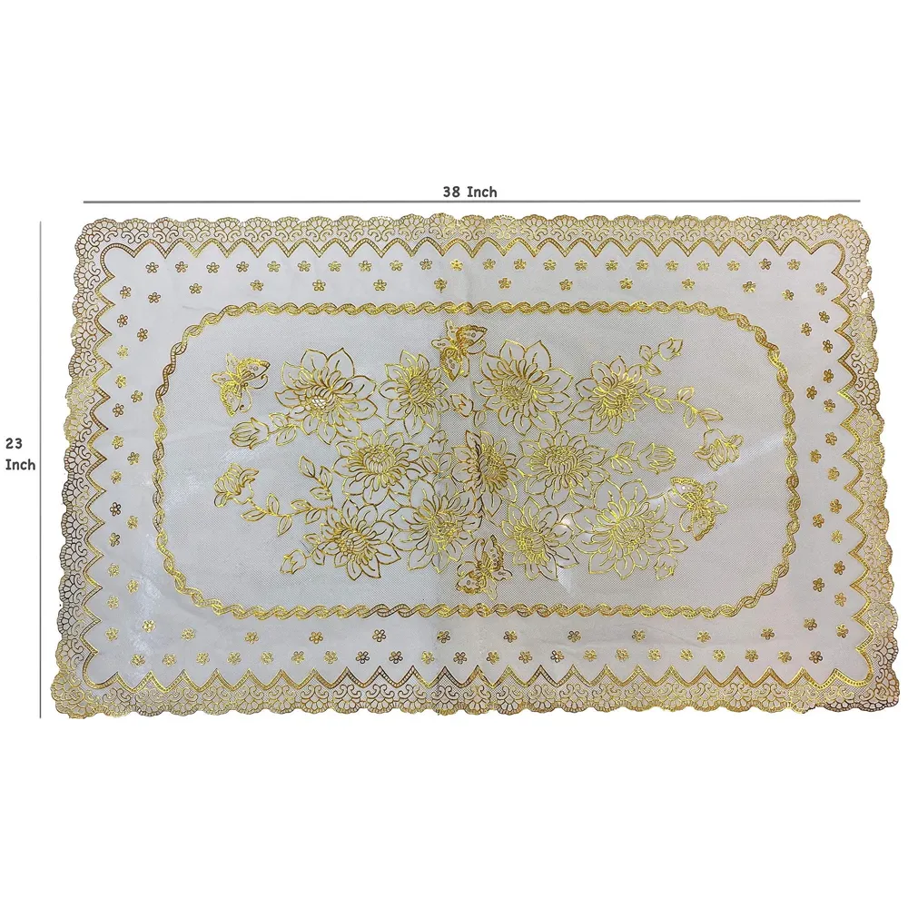 Gold Table Mats Place mats Dining Table Coffee Table Washable Heat Resistant Durable Non Slip Viny Soft Fabric Material. Pack of 1 (96 Cm x 58cm) Large