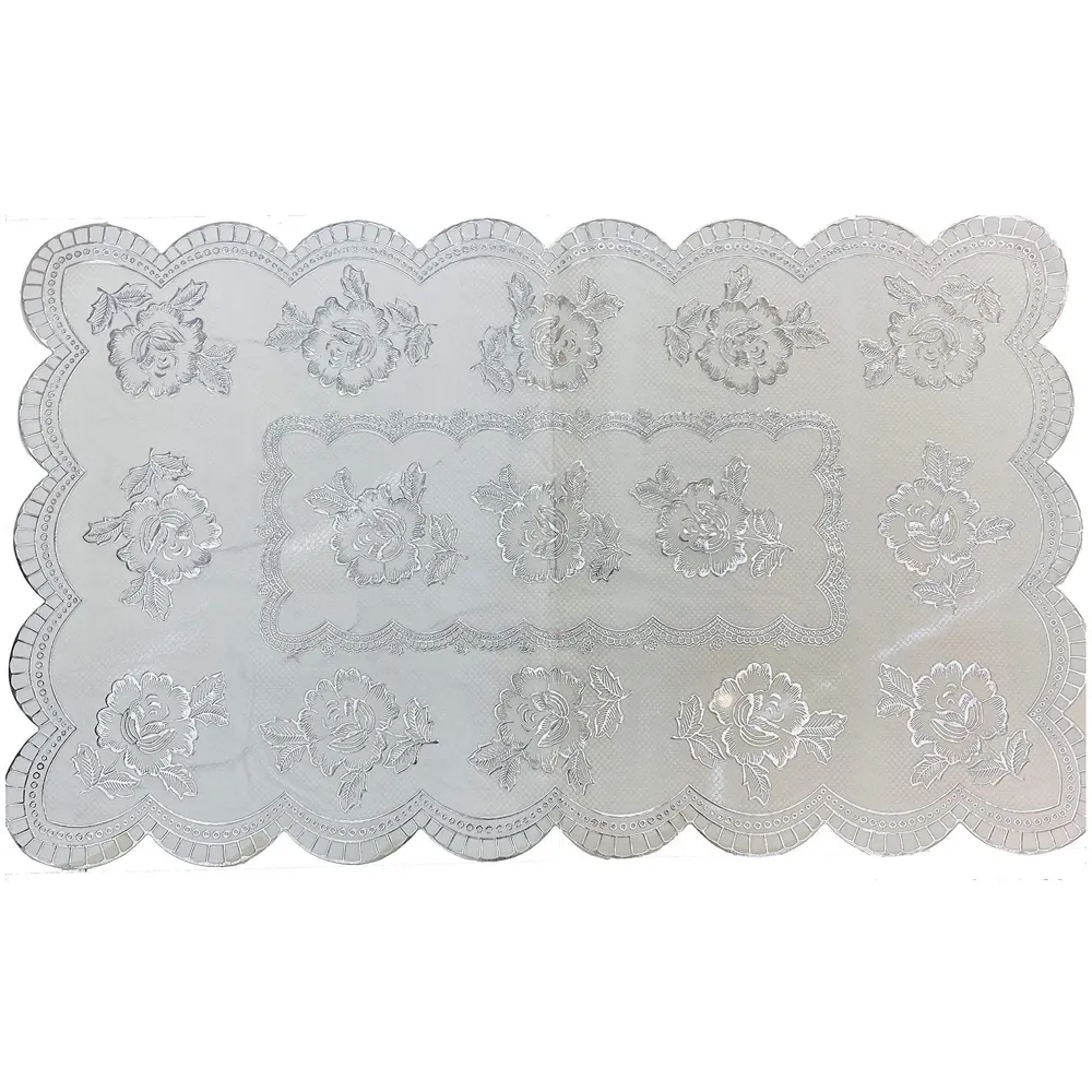 Silver Table Mats Place mats Dining Table Coffee Table Washable Heat Resistant Durable Non Slip Viny Soft Fabric Material. Pack of 1 (96 Cm x 58cm) Large Size
