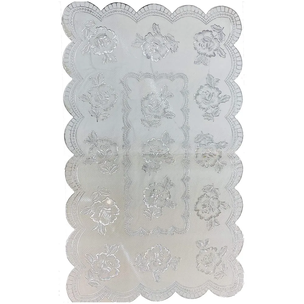 Silver Table Mats Place mats Dining Table Coffee Table Washable Heat Resistant Durable Non Slip Viny Soft Fabric Material. Pack of 1 (96 Cm x 58cm) Large Size