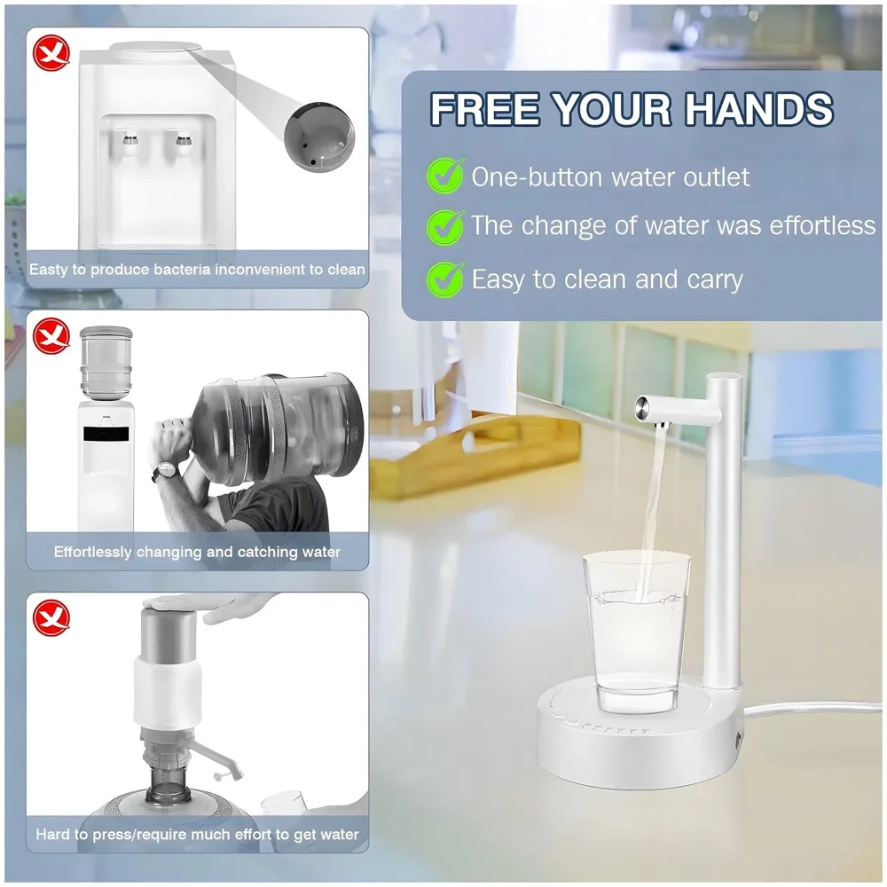 AQUAKART Portable Table Water Dispenser Automatic for Big Water Cans, Smart 7 Levels Water Dispenser Countertop for Universal Bottles, Automatic Water Jug Dispenser with Silicone Hose - 2