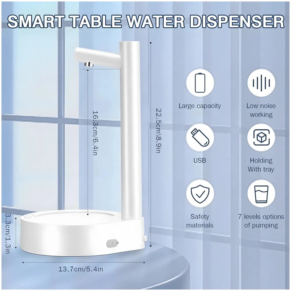 AQUAKART Portable Table Water Dispenser Automatic for Big Water Cans, Smart 7 Levels Water Dispenser Countertop for Universal Bottles, Automatic Water Jug Dispenser with Silicone Hose - 4