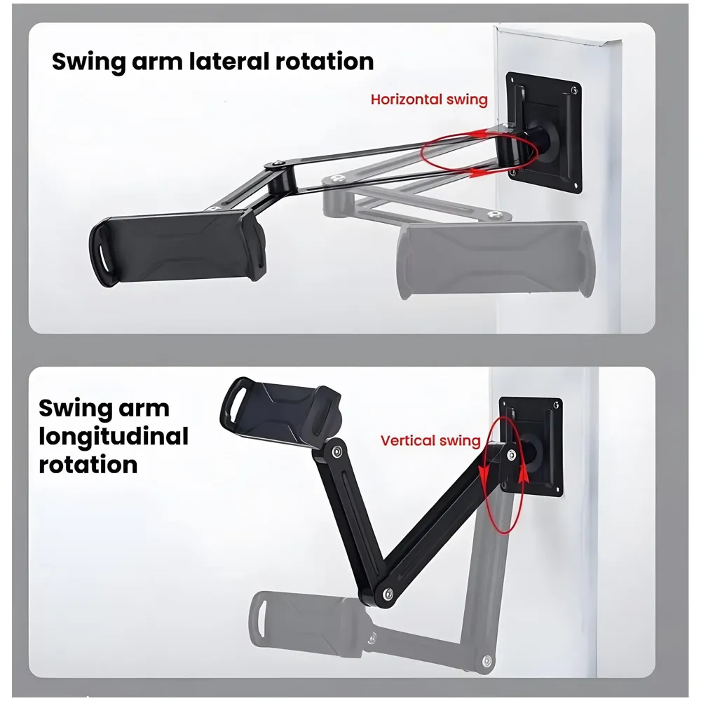 2 Arms Adjustable Wall Mount Phone and Tablet Stand Holder, Black (Upto 13 Inch Tablets), for Home Shops Commercial Spaces