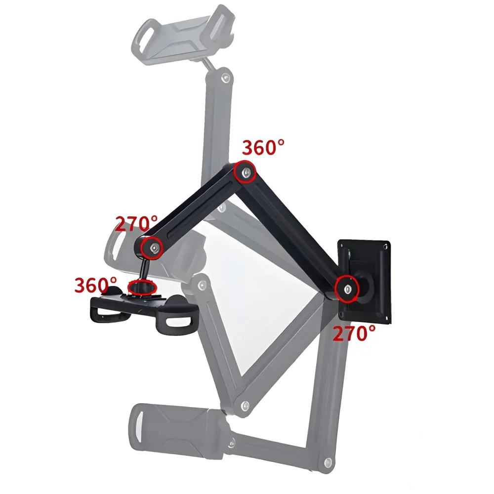 2 Arms Adjustable Wall Mount Phone and Tablet Stand Holder, Black (Upto 13 Inch Tablets), for Home Shops Commercial Spaces