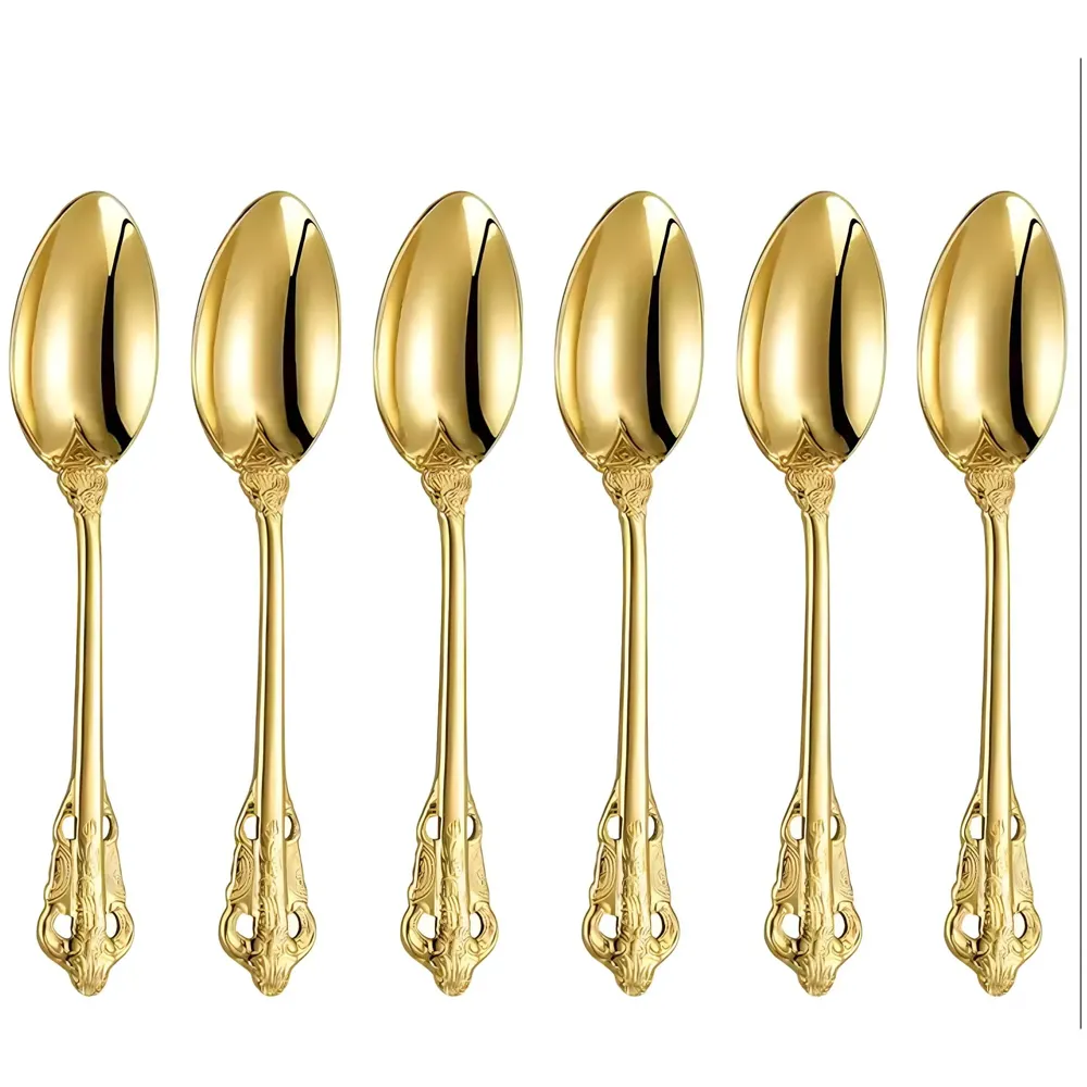 Gold Golden Mini Tea Spoon, Coffee Stainless Steel Small Spoons for Dessert, Espresso Spoons Tea, Sweets, Drinks, Set of 6 Royal Collection 11Cm/4.33 Inch