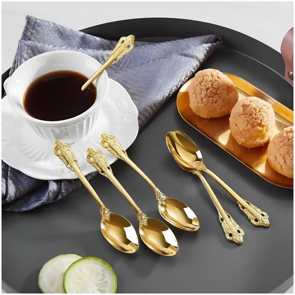Gold Golden Mini Tea Spoon, Coffee Stainless Steel Small Spoons for Dessert, Espresso Spoons Tea, Sweets, Drinks, Set of 6 Royal Collection 11Cm/4.33 Inch - 2