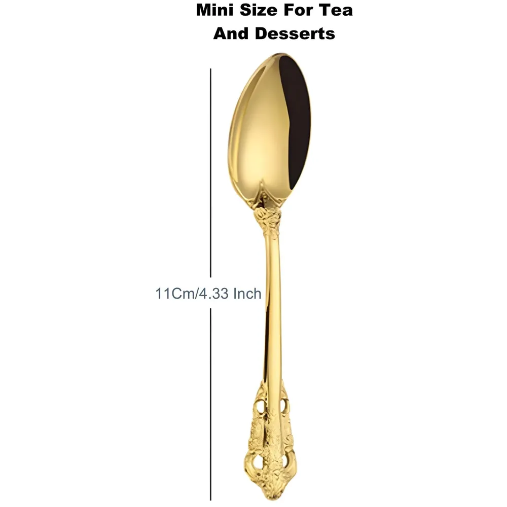 Gold Golden Mini Tea Spoon, Coffee Stainless Steel Small Spoons for Dessert, Espresso Spoons Tea, Sweets, Drinks, Set of 6 Royal Collection 11Cm/4.33 Inch - 3
