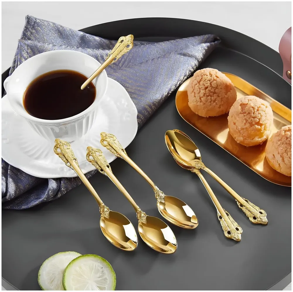 Gold Golden Mini Tea Spoon, Coffee Stainless Steel Small Spoons for Dessert, Espresso Spoons Tea, Sweets, Drinks, Set of 6 Royal Collection 11Cm/4.33 Inch - 8