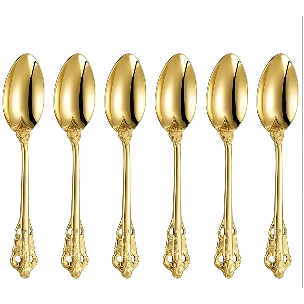 Gold Golden Mini Tea Spoon, Coffee Stainless Steel Small Spoons for Dessert, Espresso Spoons Tea, Sweets, Drinks, Set of 6 Royal Collection 11Cm/4.33 Inch - 9