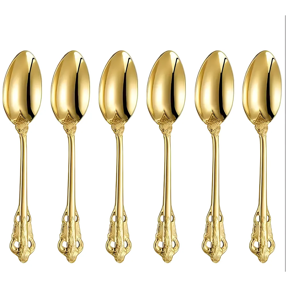 Gold Golden Mini Tea Spoon, Coffee Stainless Steel Small Spoons for Dessert, Espresso Spoons Tea, Sweets, Drinks, Set of 6 Royal Collection 11Cm/4.33 Inch Premium