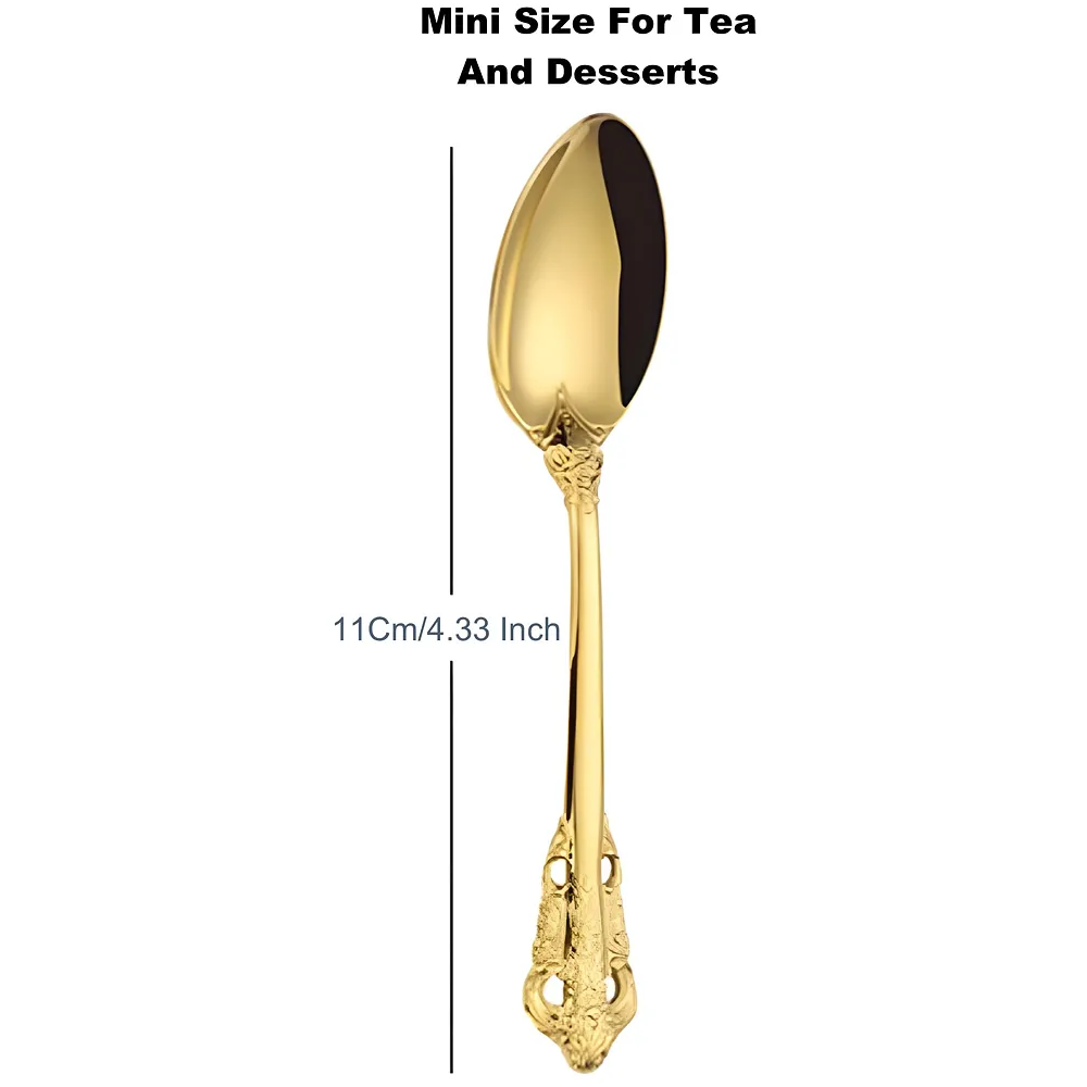 Gold Golden Mini Tea Spoon, Coffee Stainless Steel Small Spoons for Dessert, Espresso Spoons Tea, Sweets, Drinks, Set of 6 Royal Collection 11Cm/4.33 Inch Premium