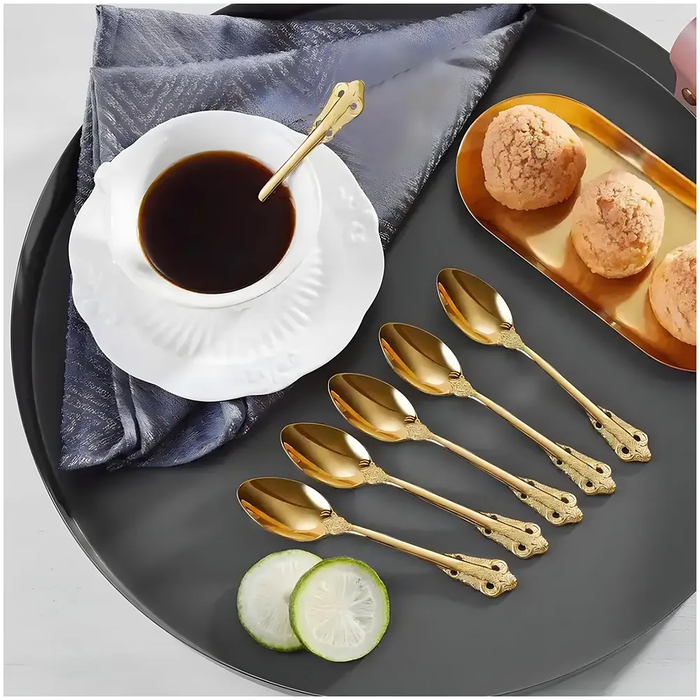 Gold Golden Mini Tea Spoon, Coffee Stainless Steel Small Spoons for Dessert, Espresso Spoons Tea, Sweets, Drinks, Set of 6 Royal Collection 11Cm/4.33 Inch Premium