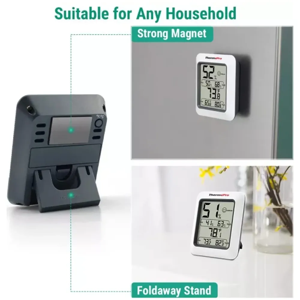 Thermopro TP50 Digital Hygrometer Indoor Thermometer Humidity Meter Room Thermometer with Temperature and Humidity Monitor Mini Hygrometer Thermometer White