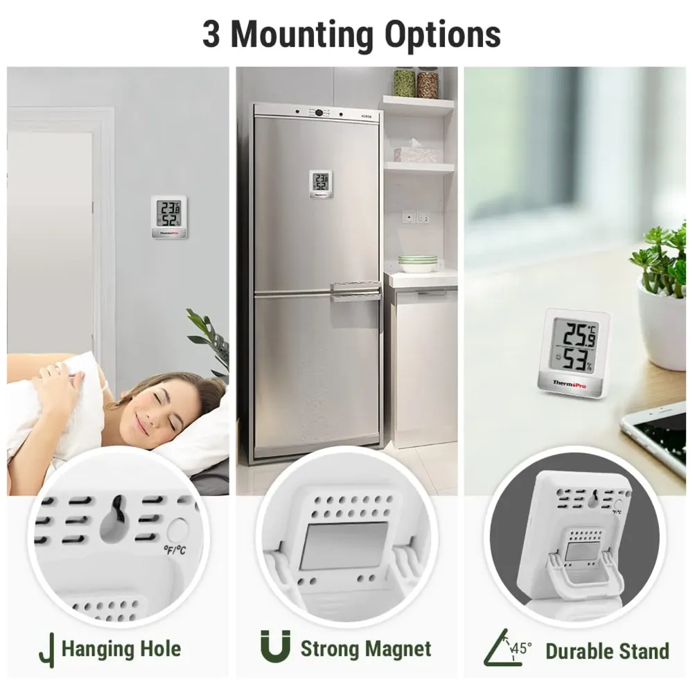 TP49 Digital Hygrometer Indoor Thermometer Humidity Meter Room Thermometer with Temperature and Humidity Monitor Mini Hygrometer Thermometer Black