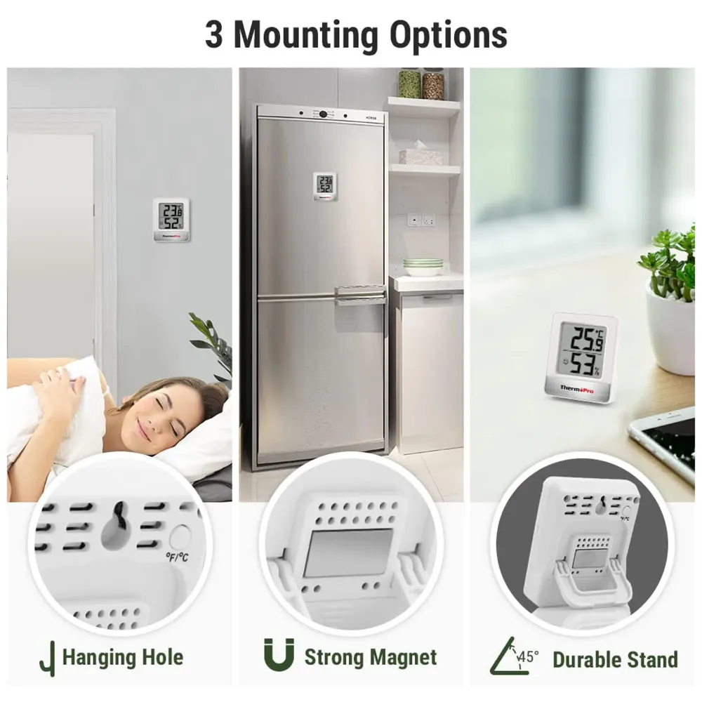 TP49 Digital Hygrometer Indoor Thermometer Humidity Meter Room Thermometer with Temperature and Humidity Monitor Mini Hygrometer Thermometer Black