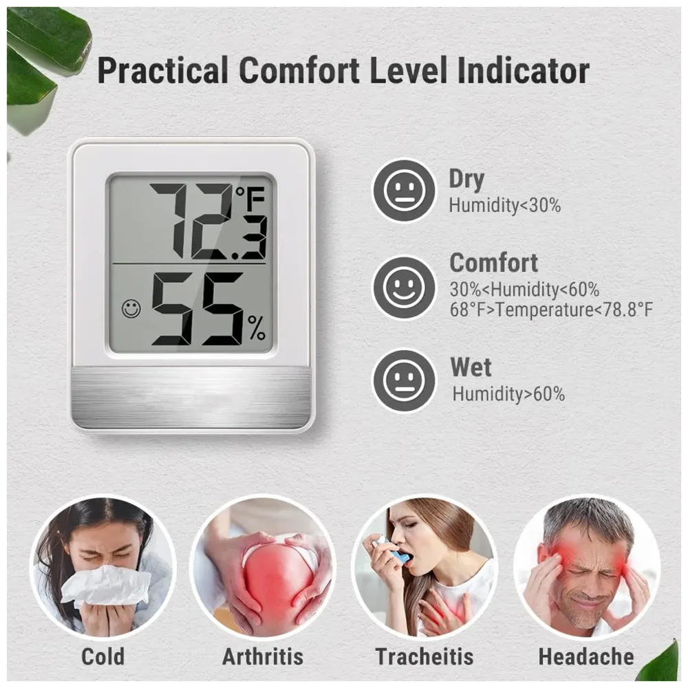 TP49 Digital Hygrometer Indoor Thermometer Humidity Meter Room Thermometer with Temperature and Humidity Monitor Mini Hygrometer Thermometer Black