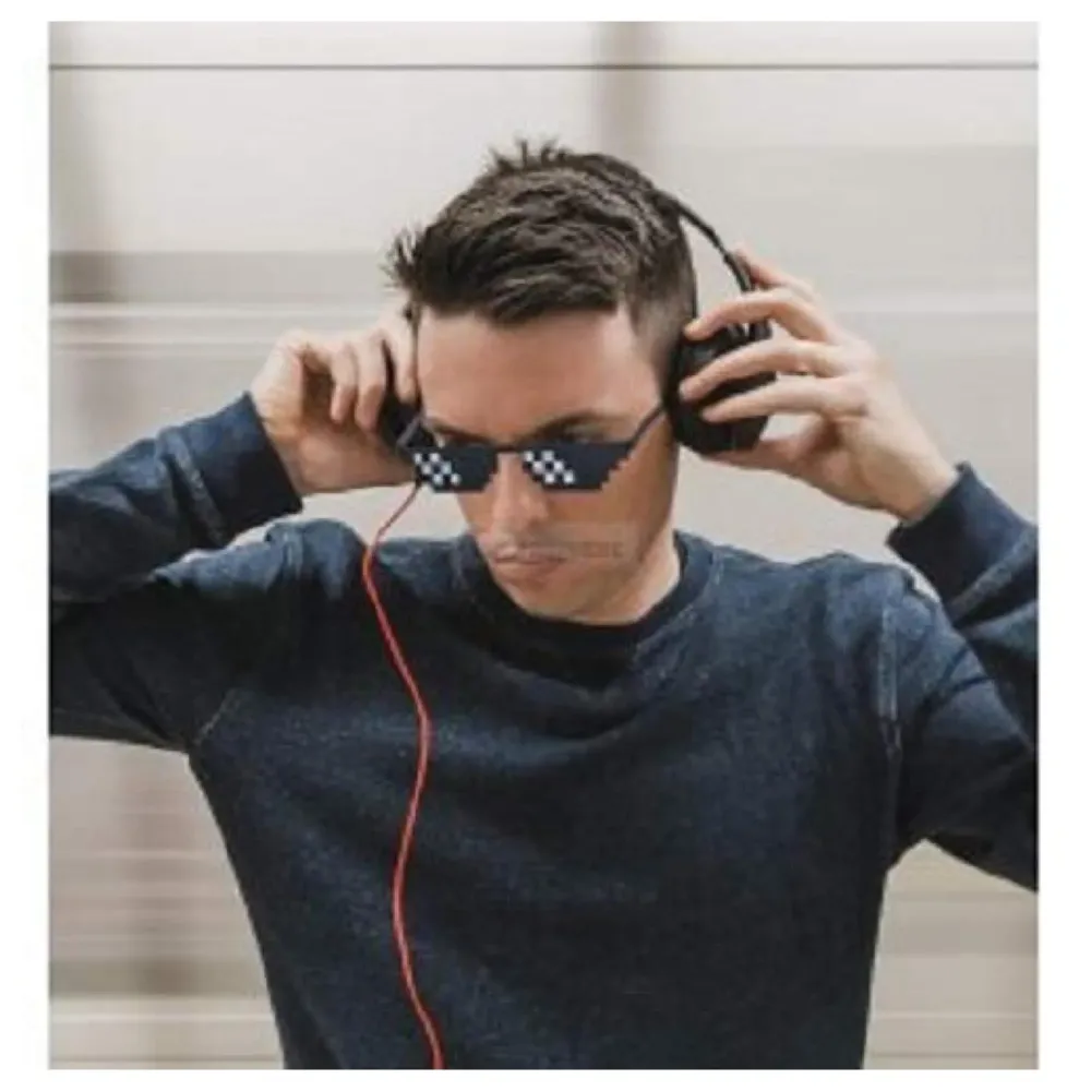 Deal with It Thug Life Square Unisex Sunglasses with Polygonal 8 Bits Style Pixel and Nose Pad (Black)