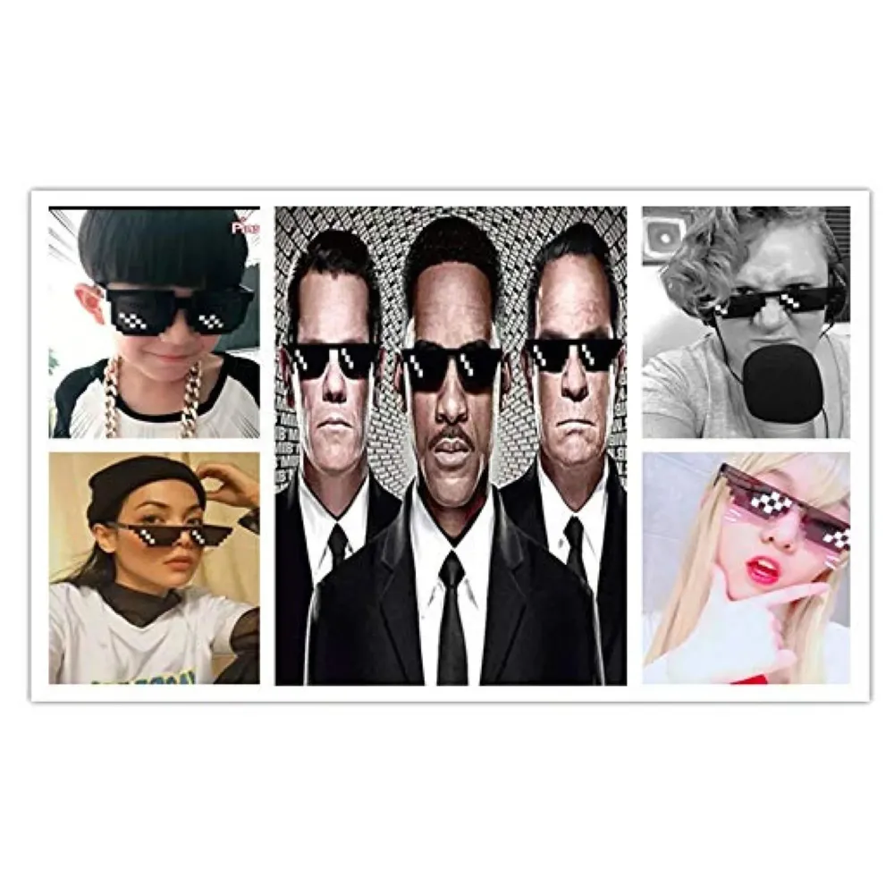 Deal with It Thug Life Square Unisex Sunglasses with Polygonal 8 Bits Style Pixel and Nose Pad (Black)