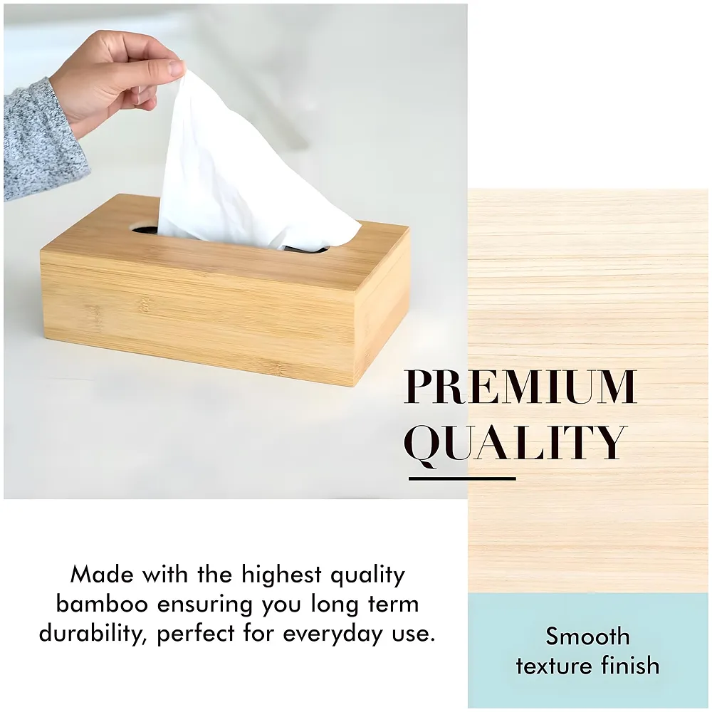 Bamboo Magnetic Tissue Box Holder 24 x 11.5 cm Car Home Office