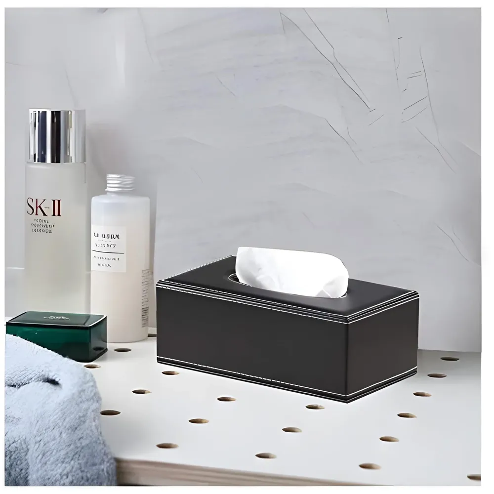 Faux Leather Tissue Box – Stylish, Durable, and Magnetic Tissue Box Holder for Home, Office, Car, Bedroom, Bathroom, and Dining Room, Black – 24 cm x 11.5cm x 9cm - 3