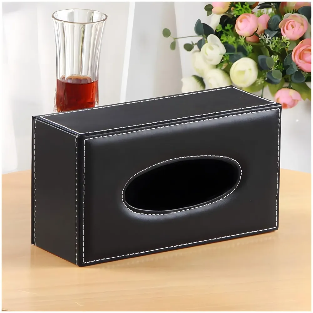 Faux Leather Tissue Box – Stylish, Durable, and Magnetic Tissue Box Holder for Home, Office, Car, Bedroom, Bathroom, and Dining Room, Black – 24 cm x 11.5cm x 9cm - 7