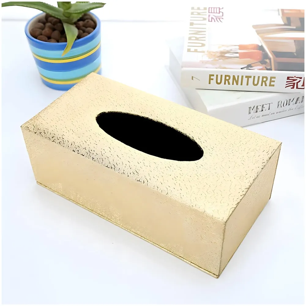 Gold Faux Leather Tissue Box – Stylish, Durable, and Magnetic Tissue Box Holder for Home, Office, Car, Bedroom, Bathroom, and Dining Room, – 24 cm x 11.5cm x 9cm - 3