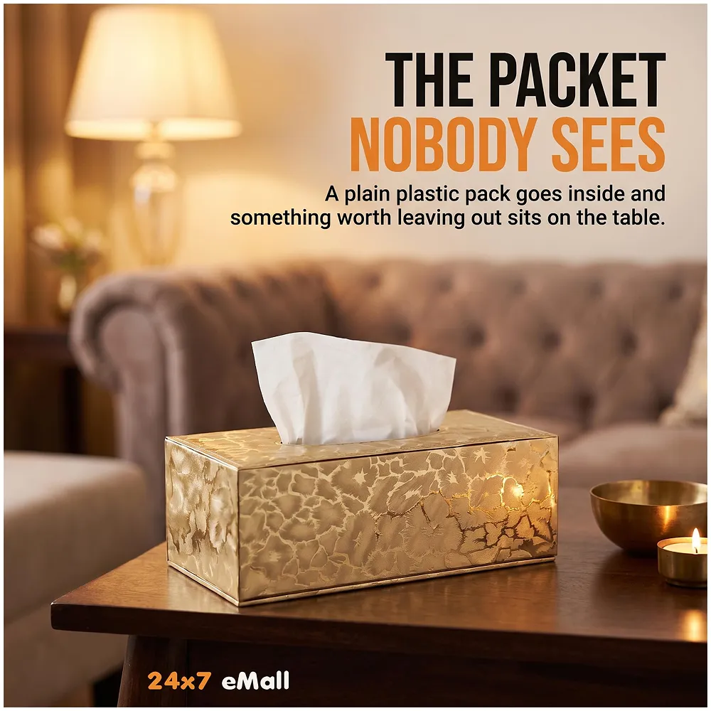 Gold Faux Leather Tissue Box – Stylish, Durable, and Magnetic Tissue Box Holder for Home, Office, Car, Bedroom, Bathroom, and Dining Room, – 24 cm x 11.5cm x 9cm