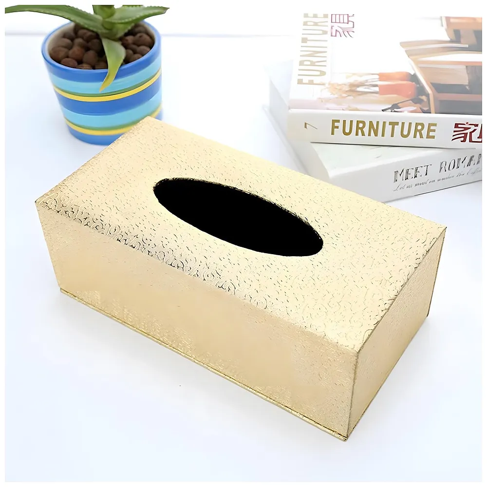 Gold Faux Leather Tissue Box – Stylish, Durable, and Magnetic Tissue Box Holder for Home, Office, Car, Bedroom, Bathroom, and Dining Room, – 24 cm x 11.5cm x 9cm