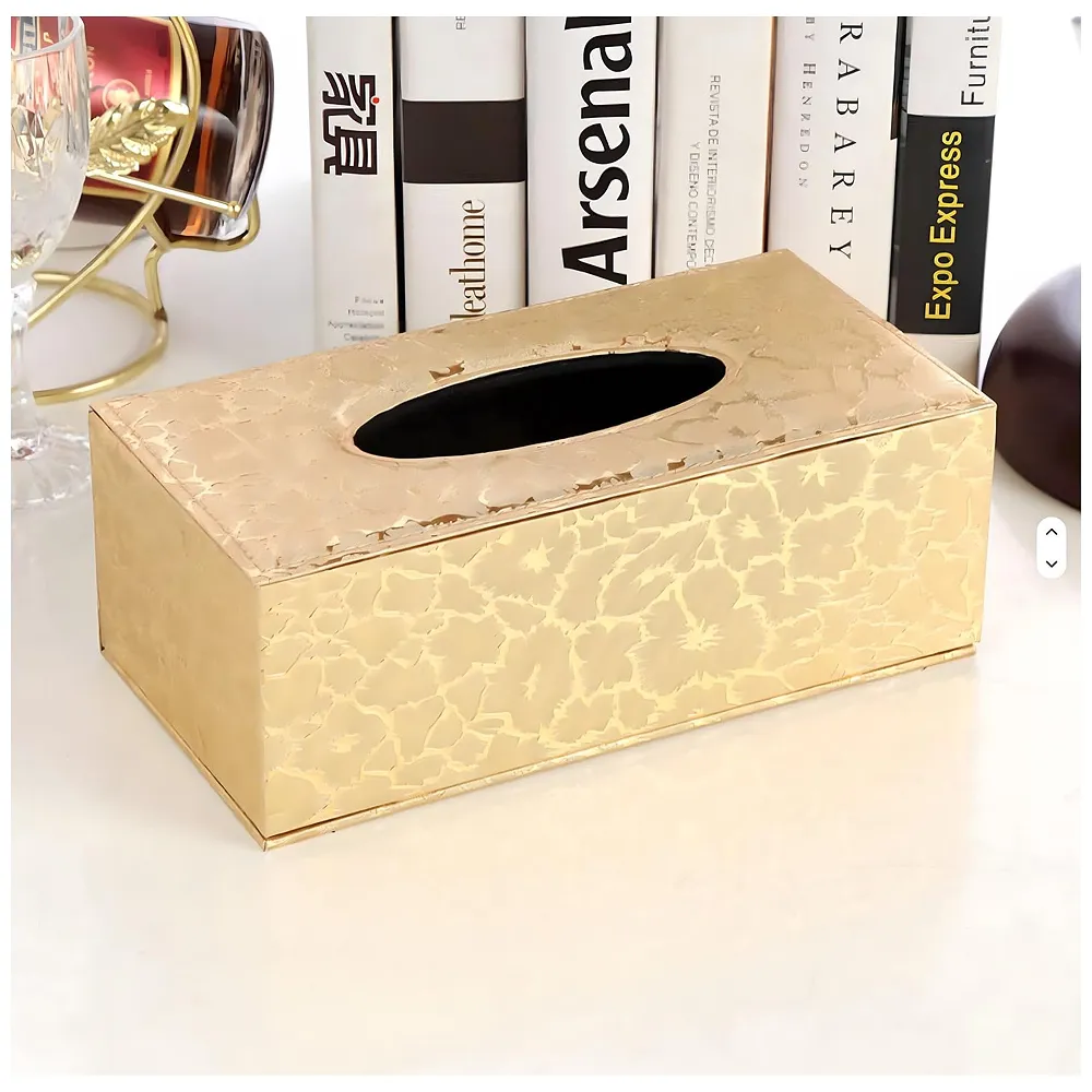 Gold Faux Leather Tissue Box – Stylish, Durable, and Magnetic Tissue Box Holder for Home, Office, Car, Bedroom, Bathroom, and Dining Room, – 24 cm x 11.5cm x 9cm