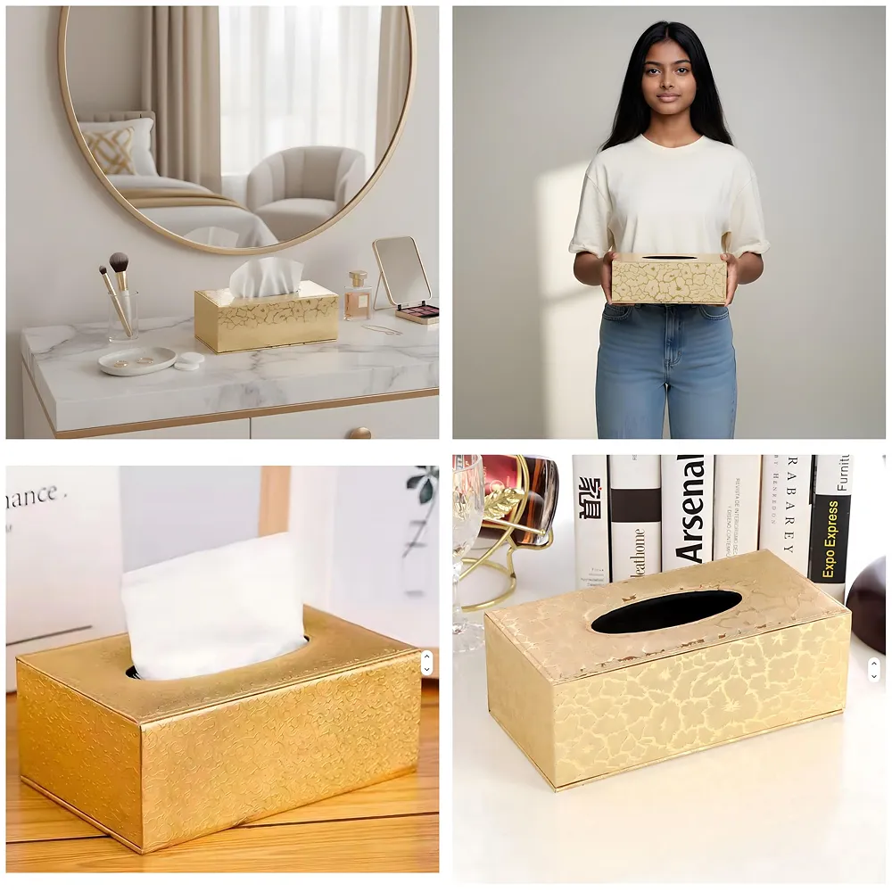 Gold Faux Leather Tissue Box – Stylish, Durable, and Magnetic Tissue Box Holder for Home, Office, Car, Bedroom, Bathroom, and Dining Room, – 24 cm x 11.5cm x 9cm