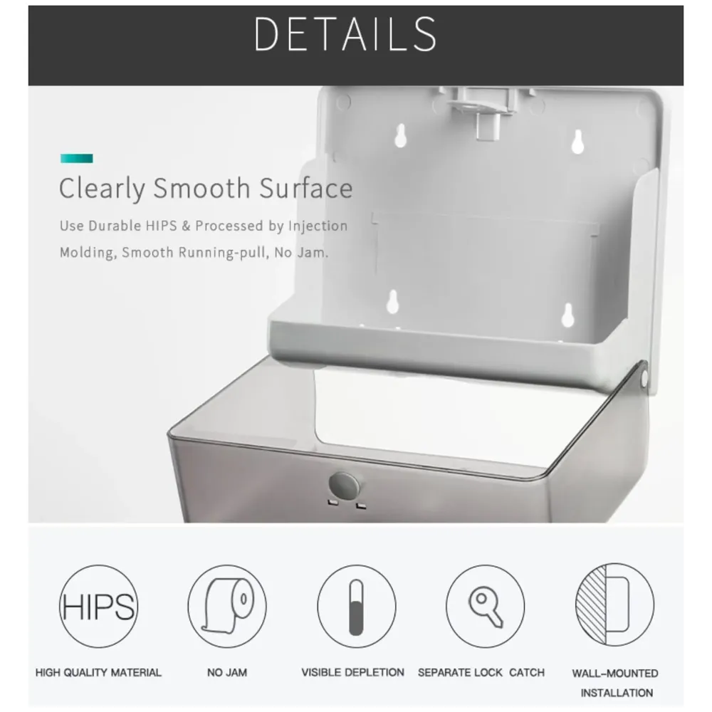 Wall-Mounted Tissue Paper Dispenser, High-Impact ABS Napkin & Paper Towel Holder with Locking Key, Window Refill Design for Bathroom, Kitchen, Home & Office (26 x 21 x 10 cm) - 4