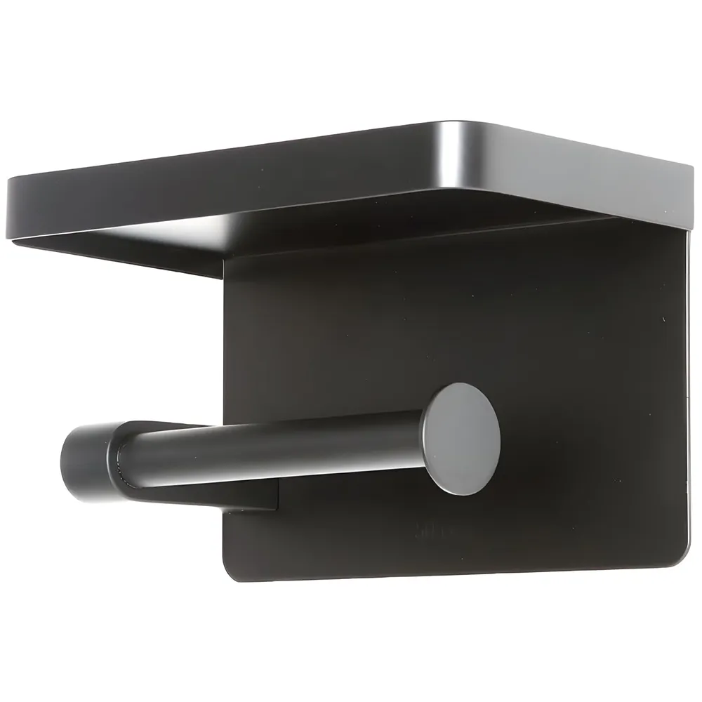 Black Toilet Paper Roll Holder with Shelf SS Material with Phone Holder Or Decorations for Bathrooms and Toilets 17.5cm X 8cm Premium