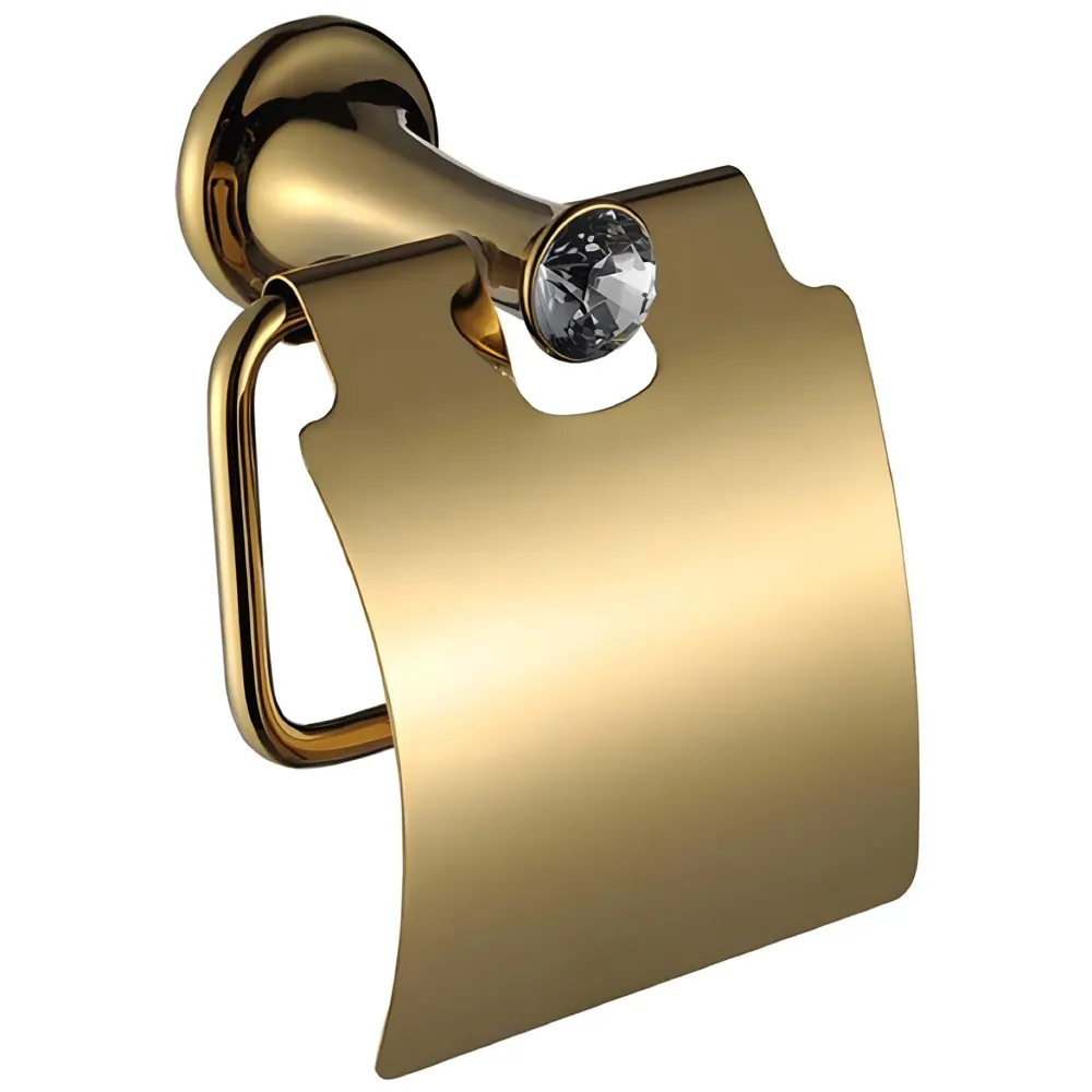 Gold Toilet Paper Holder with Cover SS Material with Victorian Design for Bathrooms and Toilets 18cm X 7.2cm
