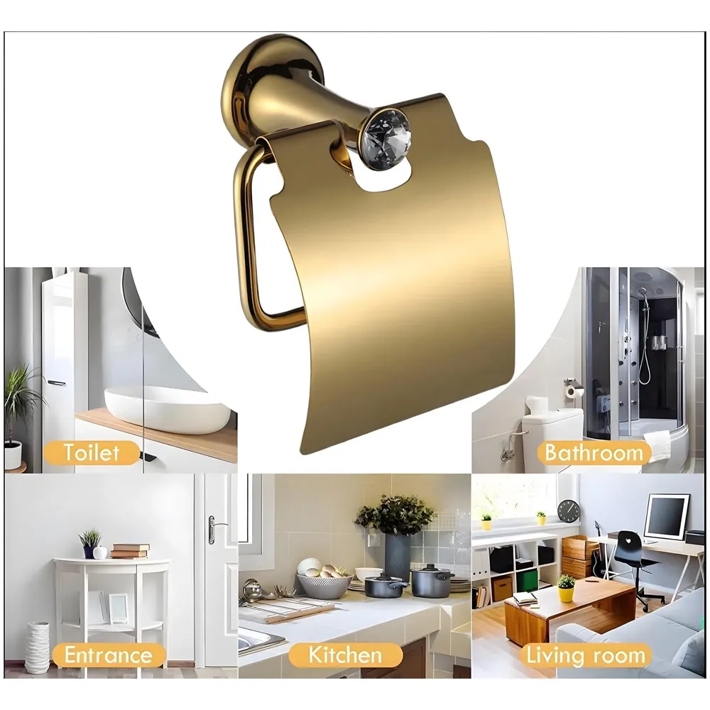 Gold Toilet Paper Holder with Cover SS Material with Victorian Design for Bathrooms and Toilets 18cm X 7.2cm