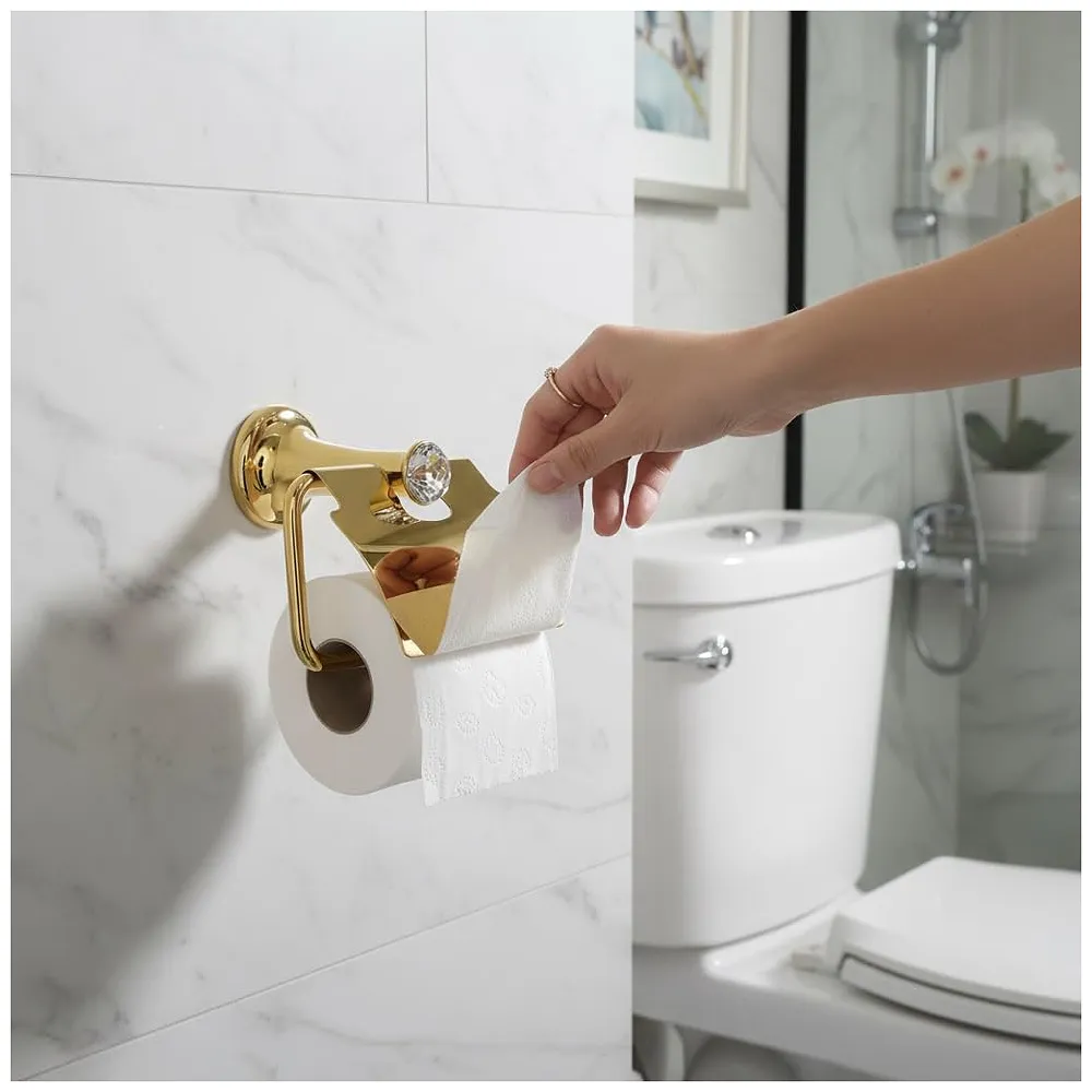 Gold Toilet Paper Holder with Cover SS Material with Victorian Design for Bathrooms and Toilets 18cm X 7.2cm