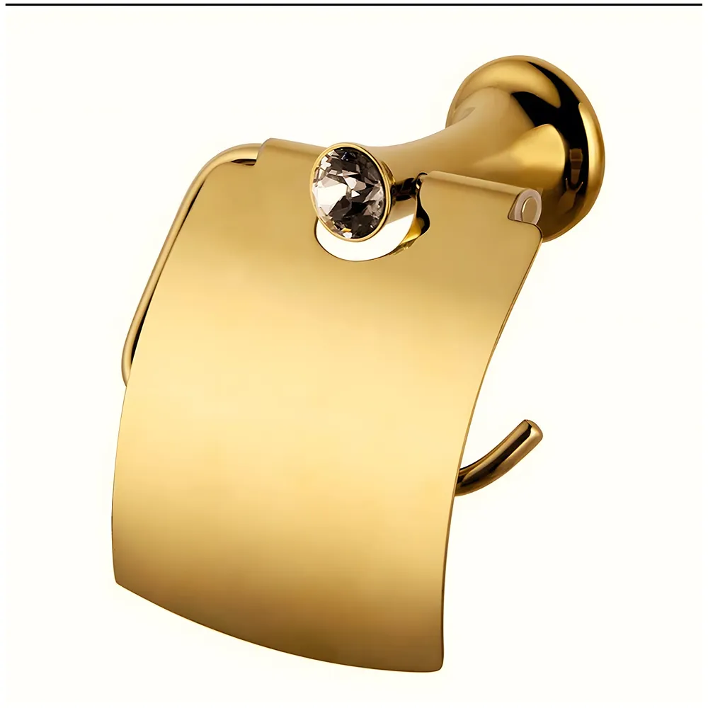 Gold Toilet Paper Holder with Cover SS Material with Victorian Design for Bathrooms and Toilets 18cm X 7.2cm