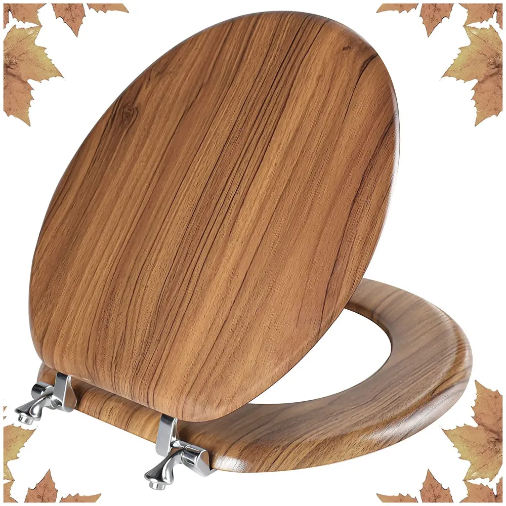 Wooden Finish Regular Conventional Design Commode Toilet Seat Cover, Comfortable, MDF Wood, Metal Hinges, Wood Toilet Seat Cover (Natural oak)