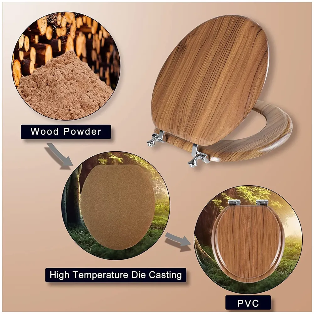 Wooden Finish Regular Conventional Design Commode Toilet Seat Cover, Comfortable, MDF Wood, Metal Hinges, Wood Toilet Seat Cover (Natural oak)