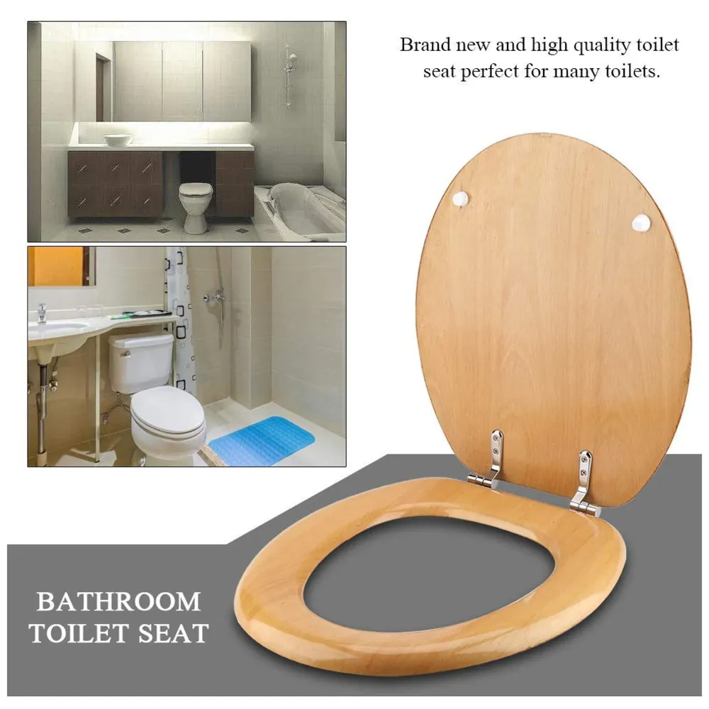 Wood Seat Cover For Commode Wooden MDF Wood With Laminate SeatCover Water Proof Comfortable With Metal Hinges Maple Wood
