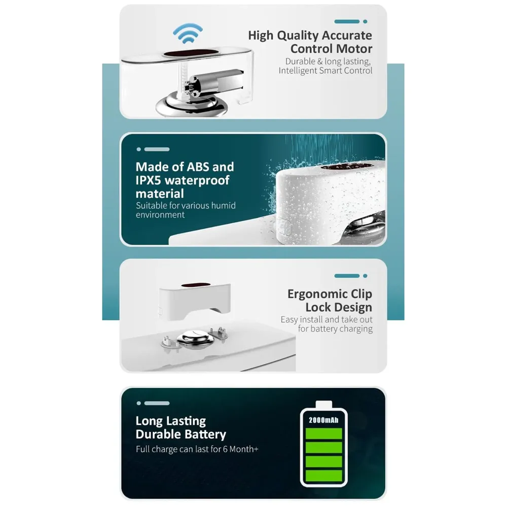 Automatic Toilet Flusher Touchless Toilet Flush Kit Toilet Flusher Replacement Kit for Most Homes and Public Toilets with Infrared Sensor, Rechargeable USB Charging and IPX6 Waterproof - 8