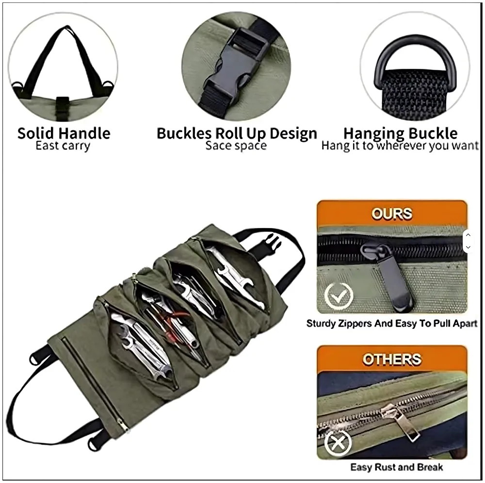 Tool Bag Roll up Storage For Working Tools Hardware Organizer For Professionals Portable 47cm x 28cm