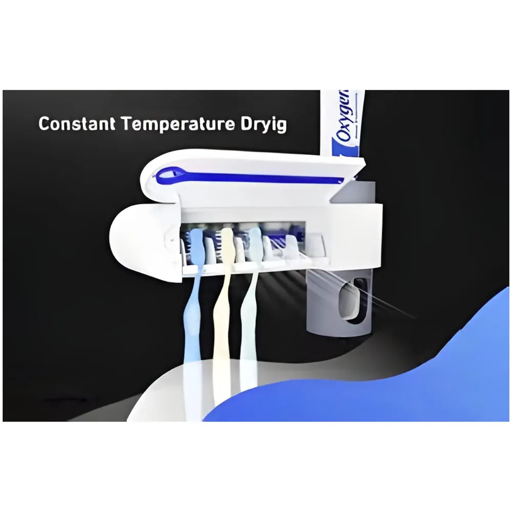 Bioline UV Sanitizer Toothbrush Holder And Squeezer Cleaner With UV Disinfectant And Fan Drying Storage Set, 4 Toothbrush Slots, Plug In USB Bathroom Wall Mounted Fit Automatic And Manual Toothbrushes