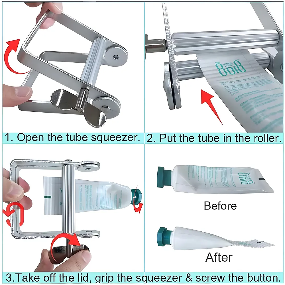 Metal Tube Squeezer Roller | Toothpaste Cream Paint Hair Colour Ointment Glue | No-Slip Serrated Roller | Wing Screw Lock | Fits Tubes Up to 3 Inch Wide