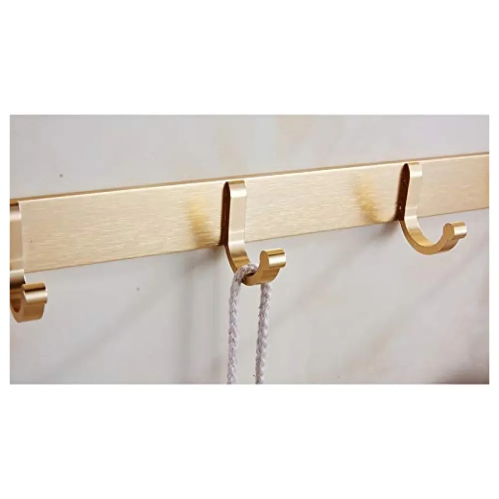 Gold Towel Rack Holder Aluminium with Hooks, Foldable 60 Cm (2 Feet) (Gold)