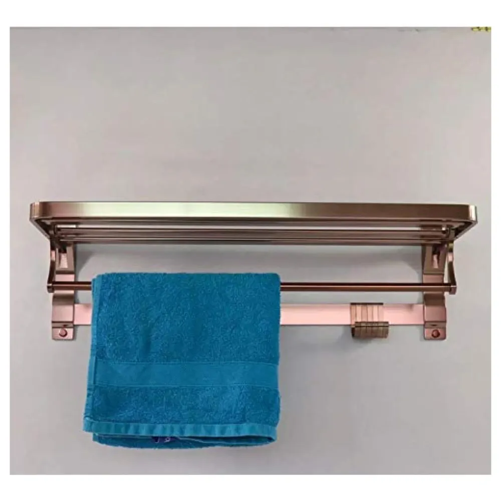 Rose Gold Aluminium Towel Rack Holder with Hooks, Foldable 60 Cm (2 Feet) (Rose Gold)