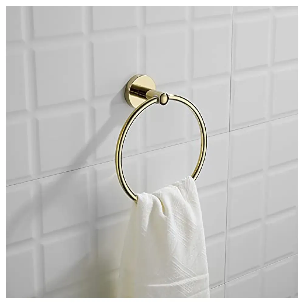 Gold Towel Ring Golden Round Towel Hanger for Kitchen and Bathroom, Stainless Steel. - 3