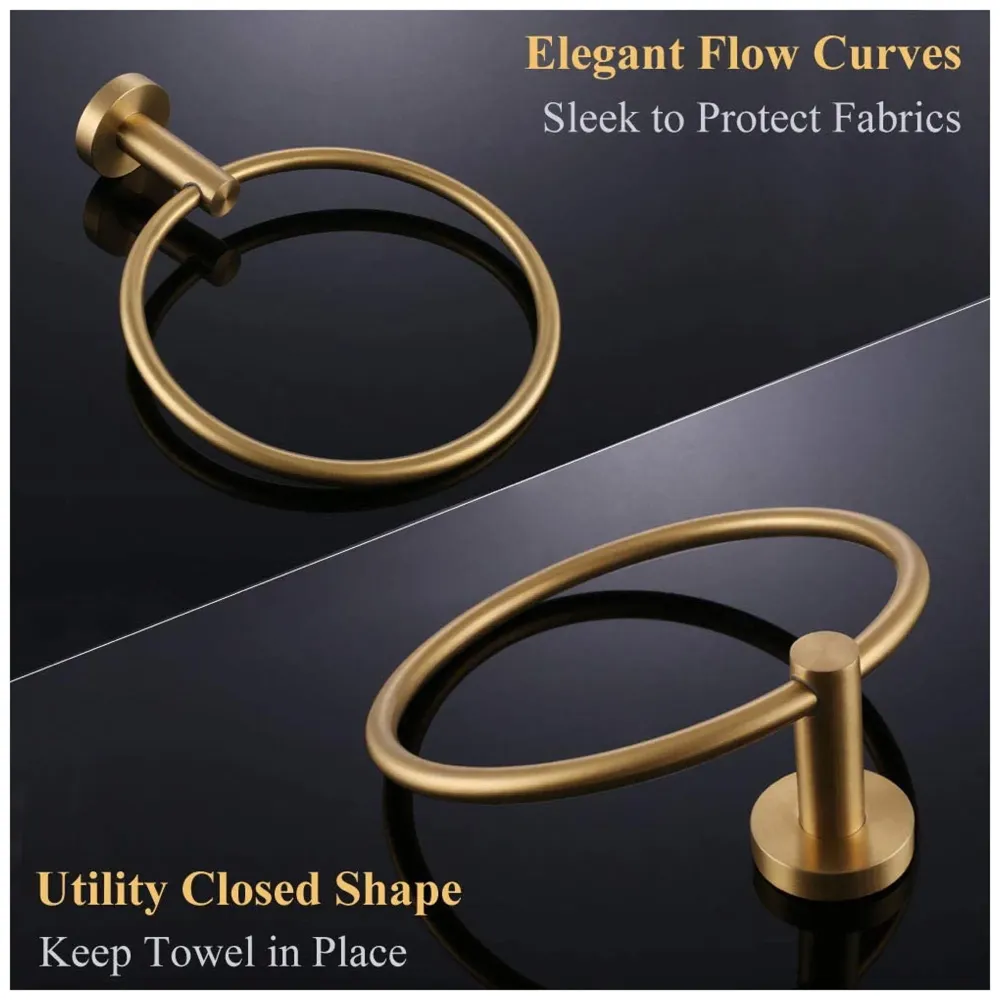 Gold Towel Ring Golden Round Towel Hanger for Kitchen and Bathroom, Stainless Steel. - 5