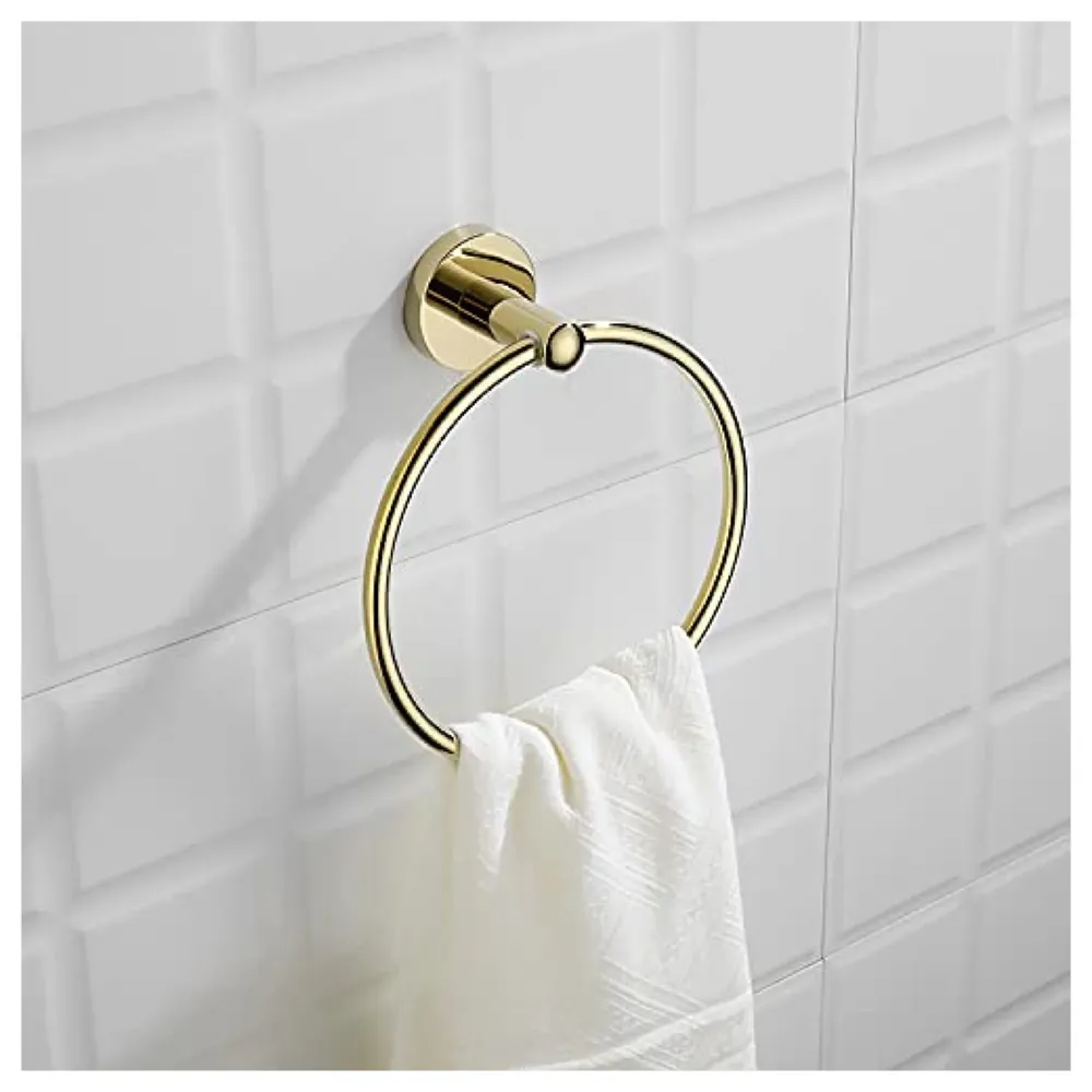 Gold Towel Ring Golden Round Towel Hanger for Kitchen and Bathroom, Stainless Steel. - 6