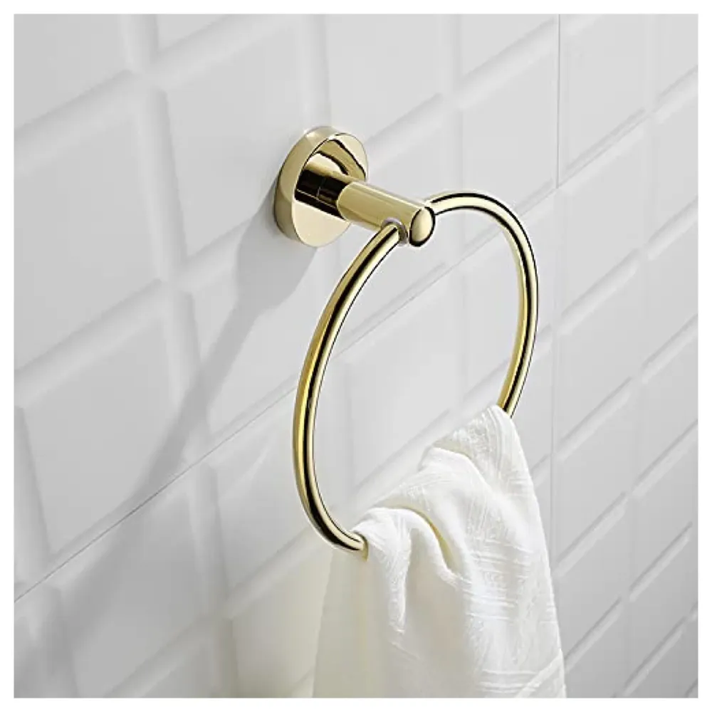Gold Towel Ring Golden Round Towel Hanger for Kitchen and Bathroom, Stainless Steel.